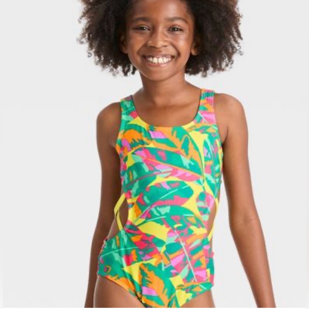 Girls' Paradise Palm Sleeveless One Piece Swimsuit - Cat & Jack